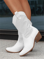 Damen Western Stiefel mit Blockabsatz und Lochmuster-Weiß-35-Luzern Mode
