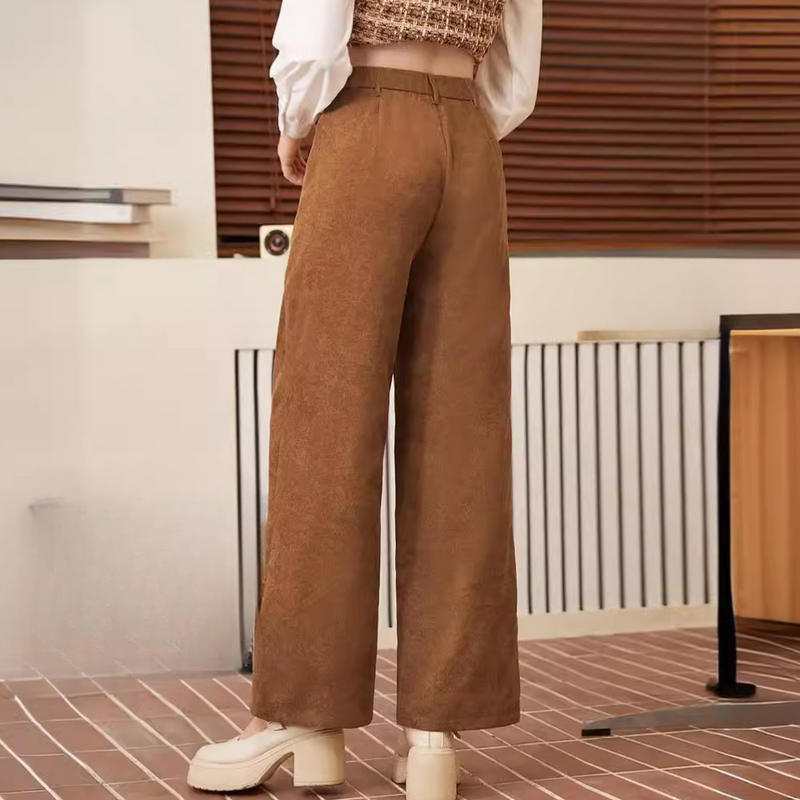 Damen High Waist Cordhose mit weitem Bein - Elegant & Bequem-Luzern Mode