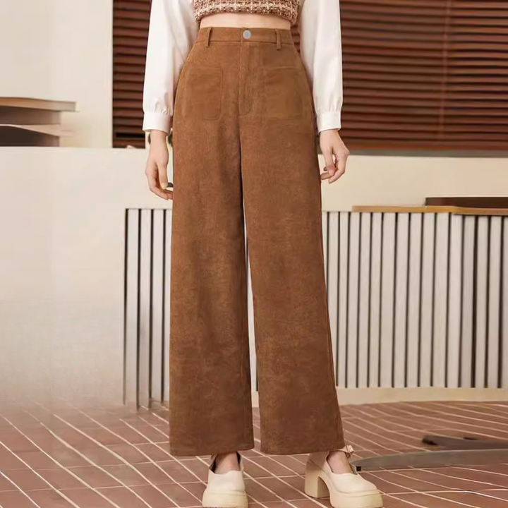 Damen High Waist Cordhose mit weitem Bein - Elegant & Bequem-Luzern Mode