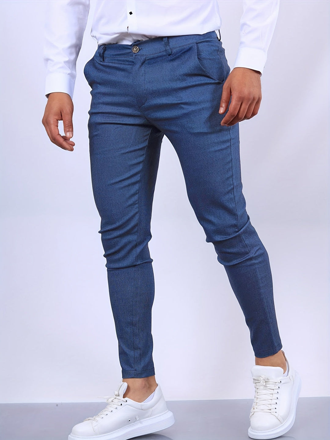 Herren Chinohose Slim Fit mit Stretch für Freizeit und Büro-Blau-S-Luzern Mode