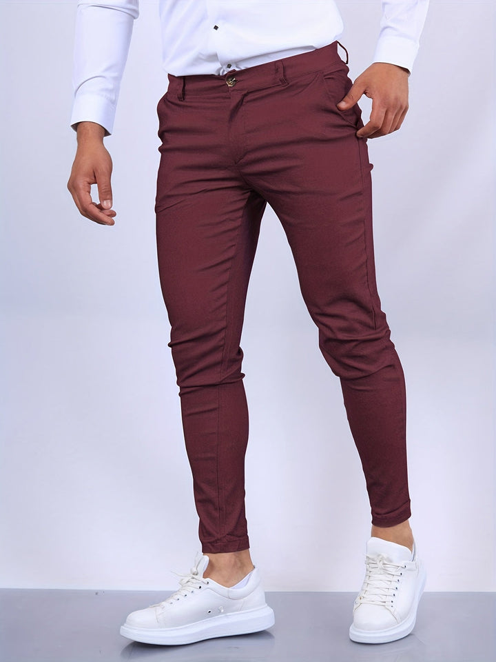 Herren Chinohose Slim Fit mit Stretch für Freizeit und Büro-Bordeauxrot-S-Luzern Mode