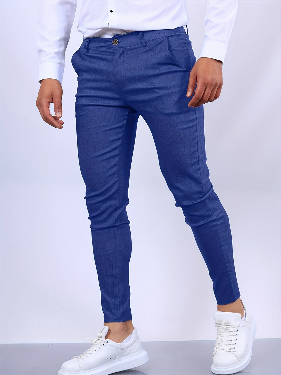 Herren Chinohose Slim Fit mit Stretch für Freizeit und Büro-Dunkelblau-S-Luzern Mode
