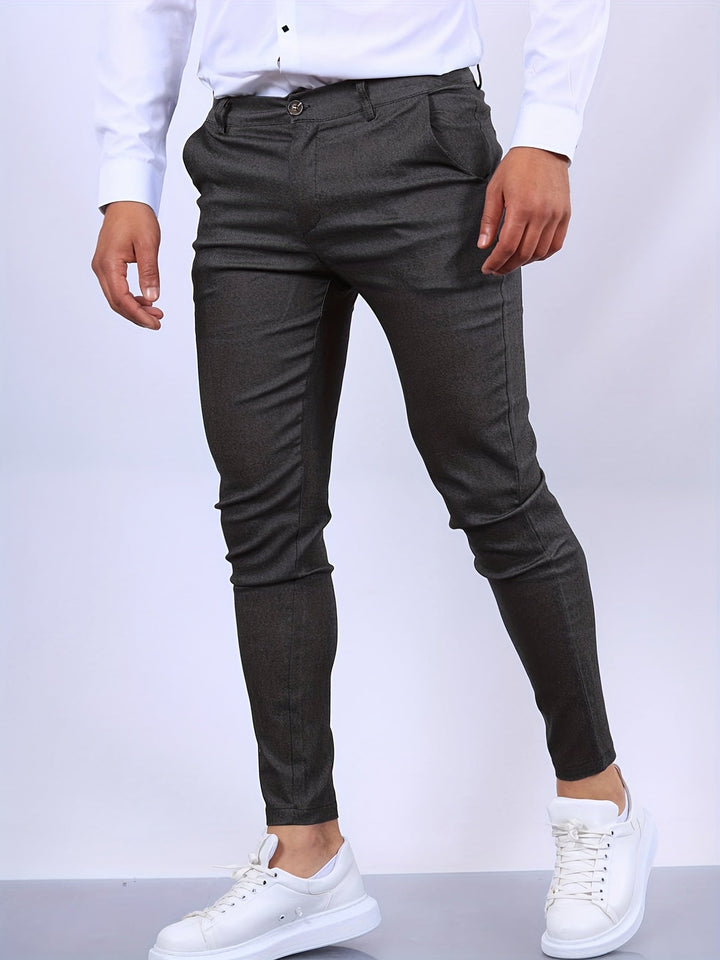Herren Chinohose Slim Fit mit Stretch für Freizeit und Büro-Dunkelgrau-S-Luzern Mode