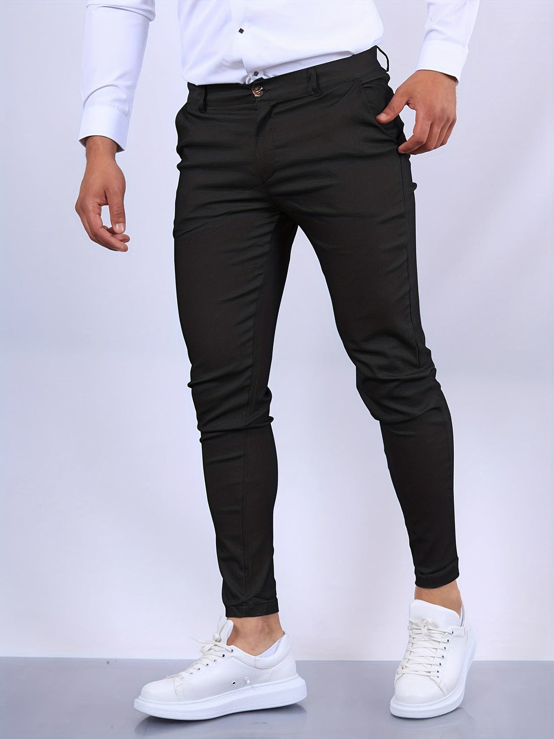 Herren Chinohose Slim Fit mit Stretch für Freizeit und Büro-Schwarz-S-Luzern Mode