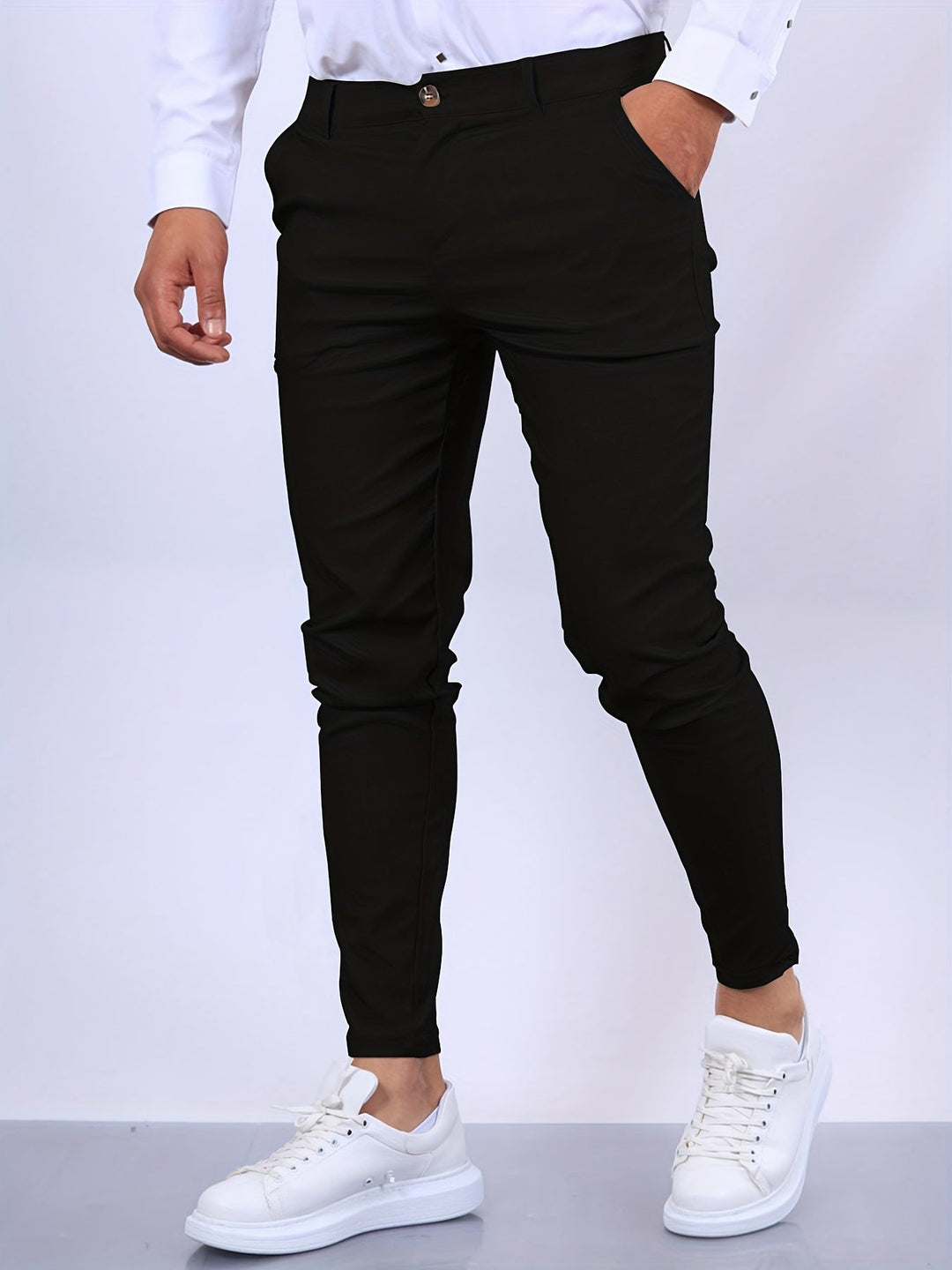 Herren Chinohose Slim Fit mit Stretch für Freizeit und Büro-Tiefschwarz-S-Luzern Mode