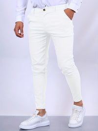 Herren Chinohose Slim Fit mit Stretch für Freizeit und Büro-Weiß-S-Luzern Mode