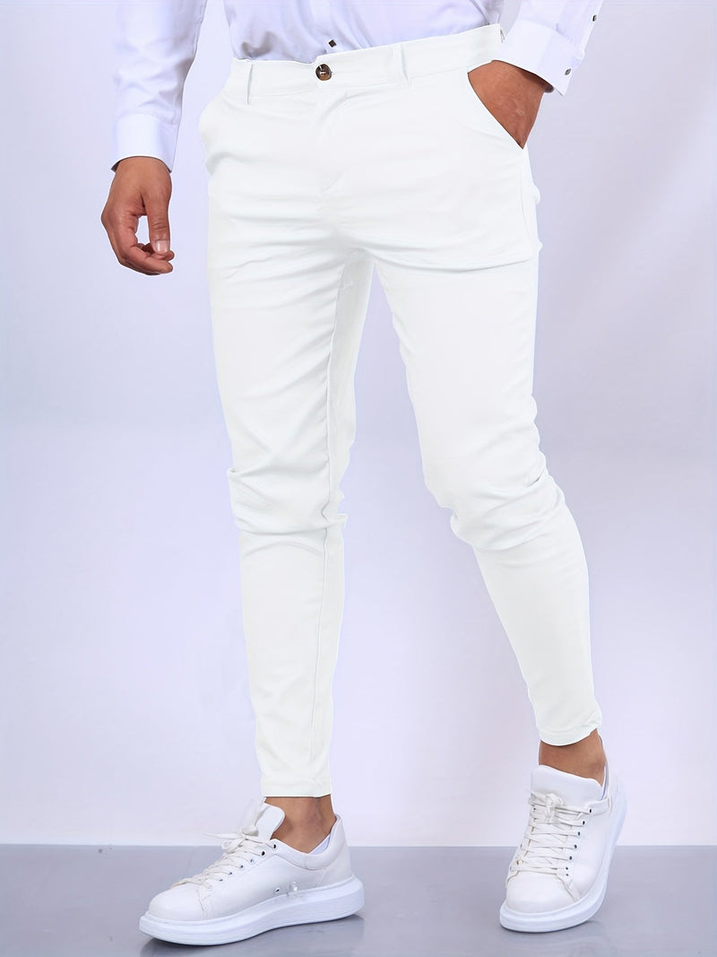 Herren Chinohose Slim Fit mit Stretch für Freizeit und Büro-Weiß-S-Luzern Mode