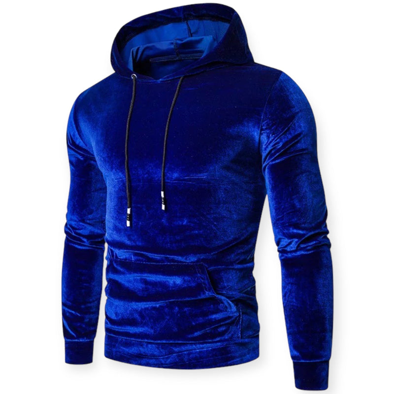Herren Samt Hoodie Rückseite - Bequemer Kapuzenpullover-Blau-S-Luzern Mode