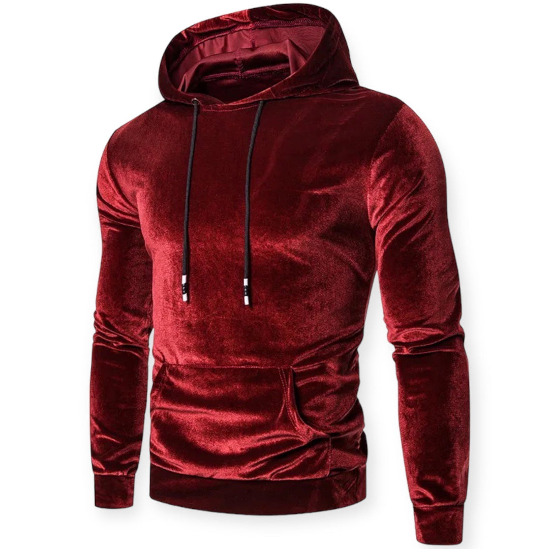 Herren Samt Hoodie Rückseite - Bequemer Kapuzenpullover-Rot-S-Luzern Mode
