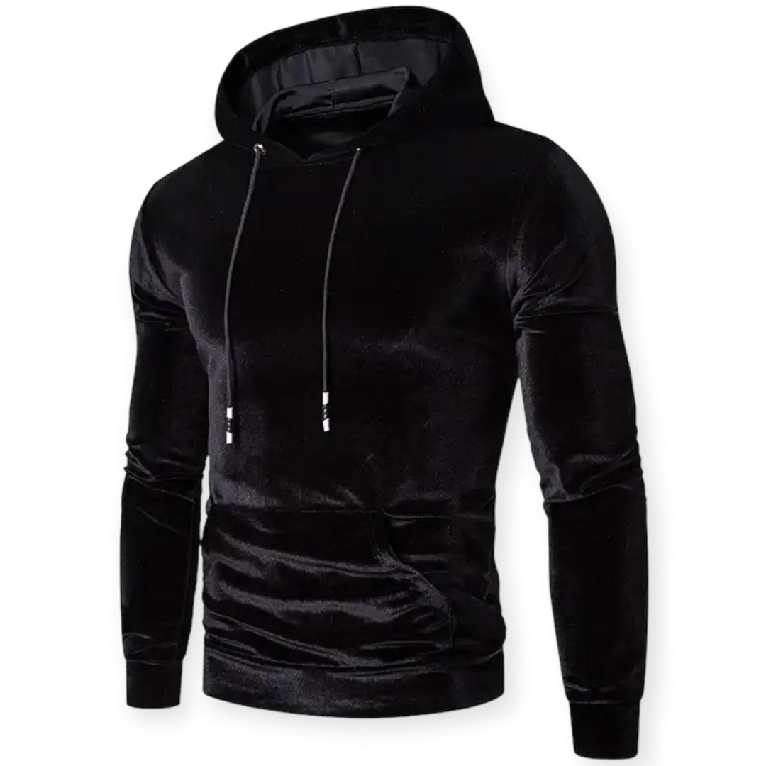Herren Samt Hoodie Rückseite - Bequemer Kapuzenpullover-Schwarz-S-Luzern Mode