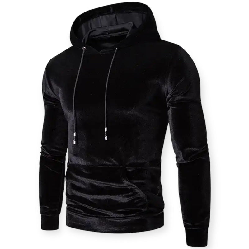 Herren Samt Hoodie Rückseite - Bequemer Kapuzenpullover-Schwarz-S-Luzern Mode