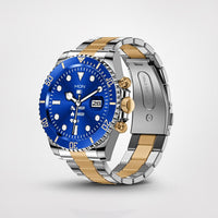Herren Sportuhr mit Edelstahlarmband und Datumsanzeige-Blau/Gold-Luzern Mode