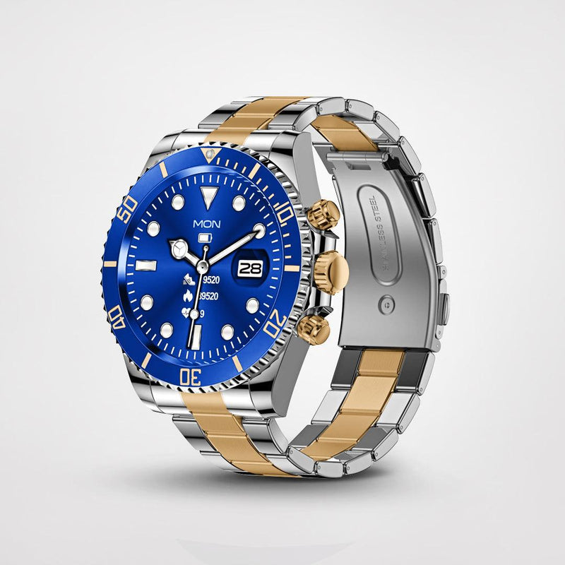 Herren Sportuhr mit Edelstahlarmband und Datumsanzeige-Blau/Gold-Luzern Mode