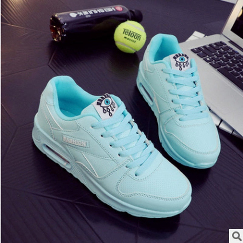 Damen Sneaker mit Augenmotiv - Bequeme Freizeitschuhe-Hellblau-35-Luzern Mode