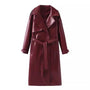 Damen Lackleder Trenchcoat Lang mit Gürtel Eleganz-Bordeauxrot-S-Luzern Mode