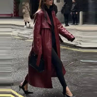 Damen Lackleder Trenchcoat Lang mit Gürtel Eleganz-Luzern Mode