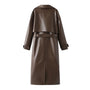 Damen Lackleder Trenchcoat Lang mit Gürtel Eleganz-Braun-S-Luzern Mode