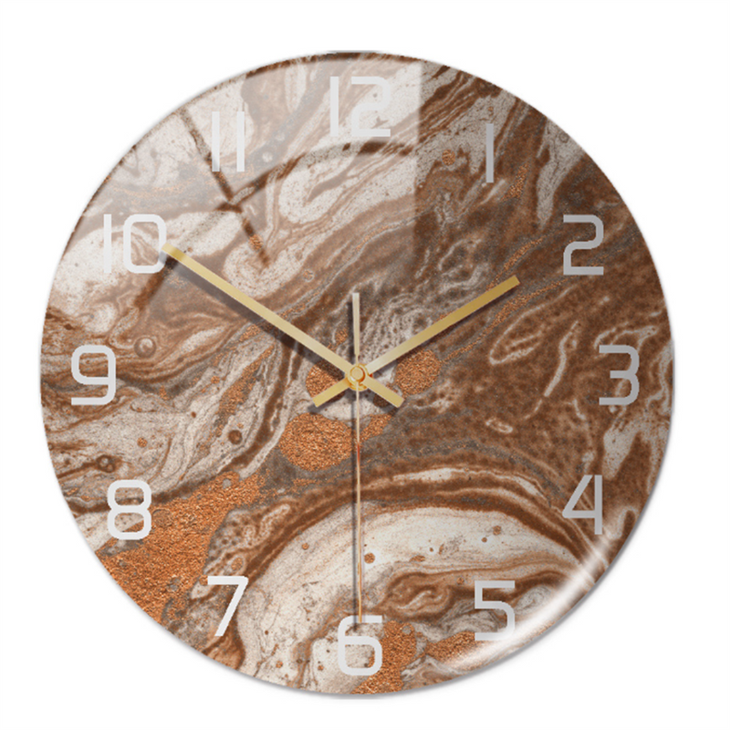 Wanduhr | Marmoroptik Stilvoll Einzigartig Vielseitig Atmosphärisch Langlebig-Braun Kupfer-Luzern Mode