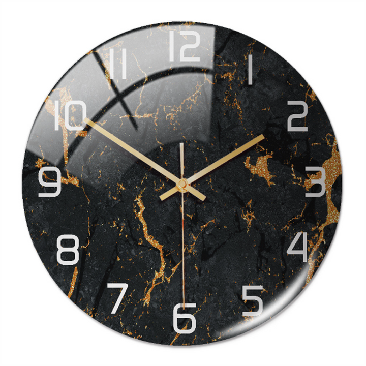 Wanduhr | Marmoroptik Stilvoll Einzigartig Vielseitig Atmosphärisch Langlebig-Schwarz Kupfer-Luzern Mode
