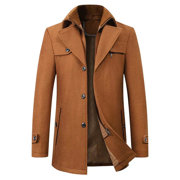Herren Winterjacke | Wasserdicht | Knopfverschluss | Kragen | Unifarben | Warm-Braun-S-Luzern Mode