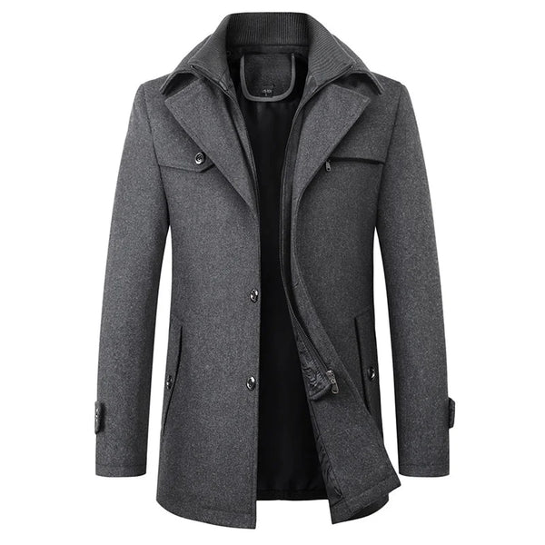 Herren Winterjacke | Wasserdicht | Knopfverschluss | Kragen | Unifarben | Warm-Grau-S-Luzern Mode