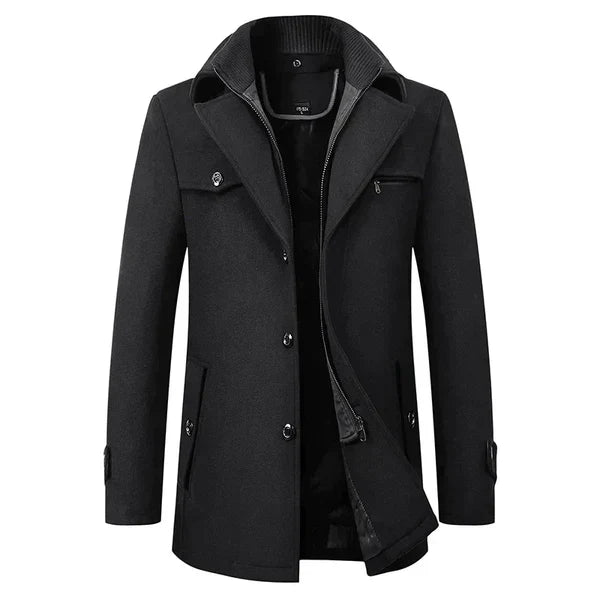 Herren Winterjacke | Wasserdicht | Knopfverschluss | Kragen | Unifarben | Warm-Schwarz-S-Luzern Mode