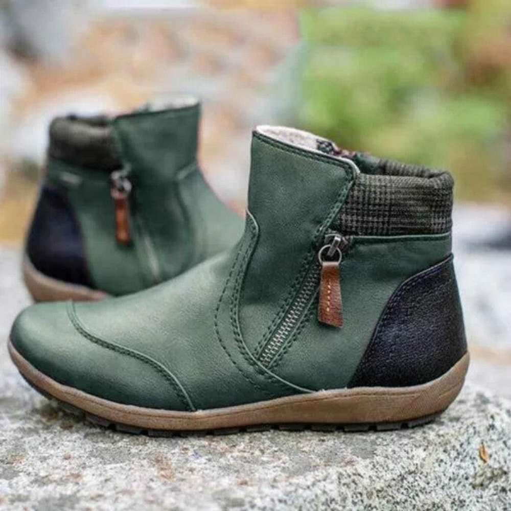 Damen Stiefeletten mit Reißverschluss und Komfortsohle-Grün-35-Luzern Mode