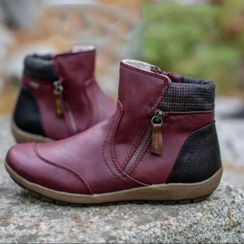 Damen Stiefeletten mit Reißverschluss und Komfortsohle-Rot-35-Luzern Mode
