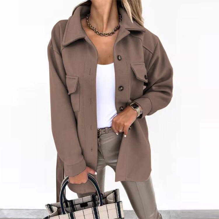 Damen Übergangsjacke mit Taschen und Knopfleiste-Braun-S-Luzern Mode