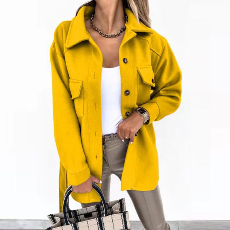 Damen Übergangsjacke mit Taschen und Knopfleiste-Gelb-S-Luzern Mode