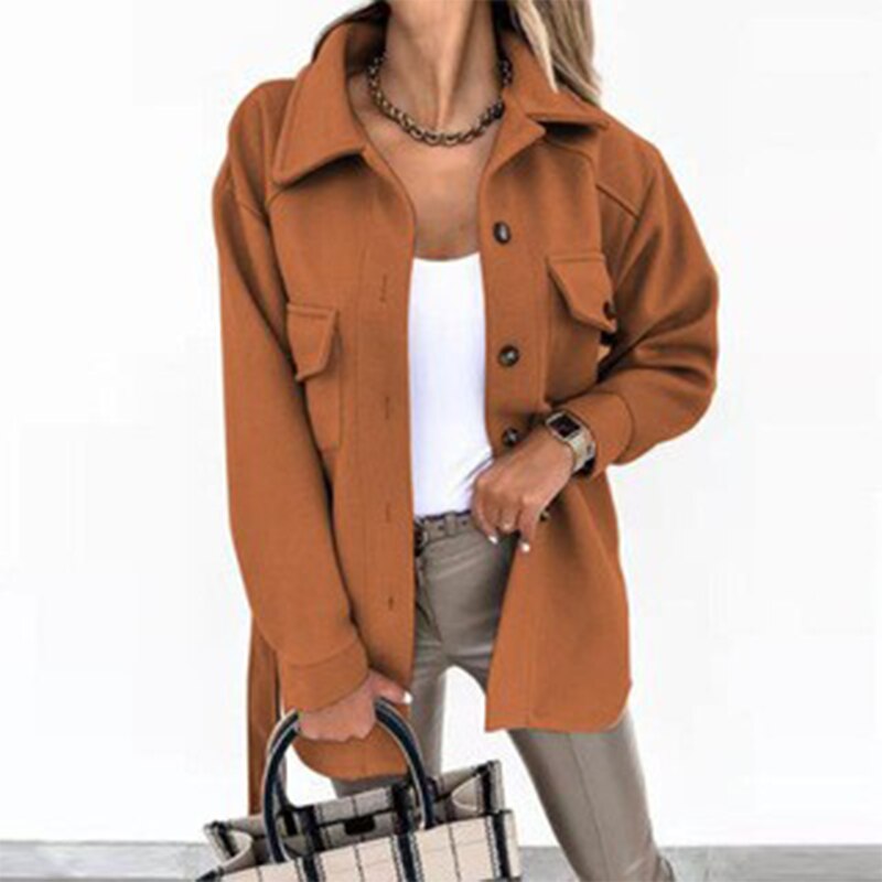 Damen Übergangsjacke mit Taschen und Knopfleiste-Orange-S-Luzern Mode