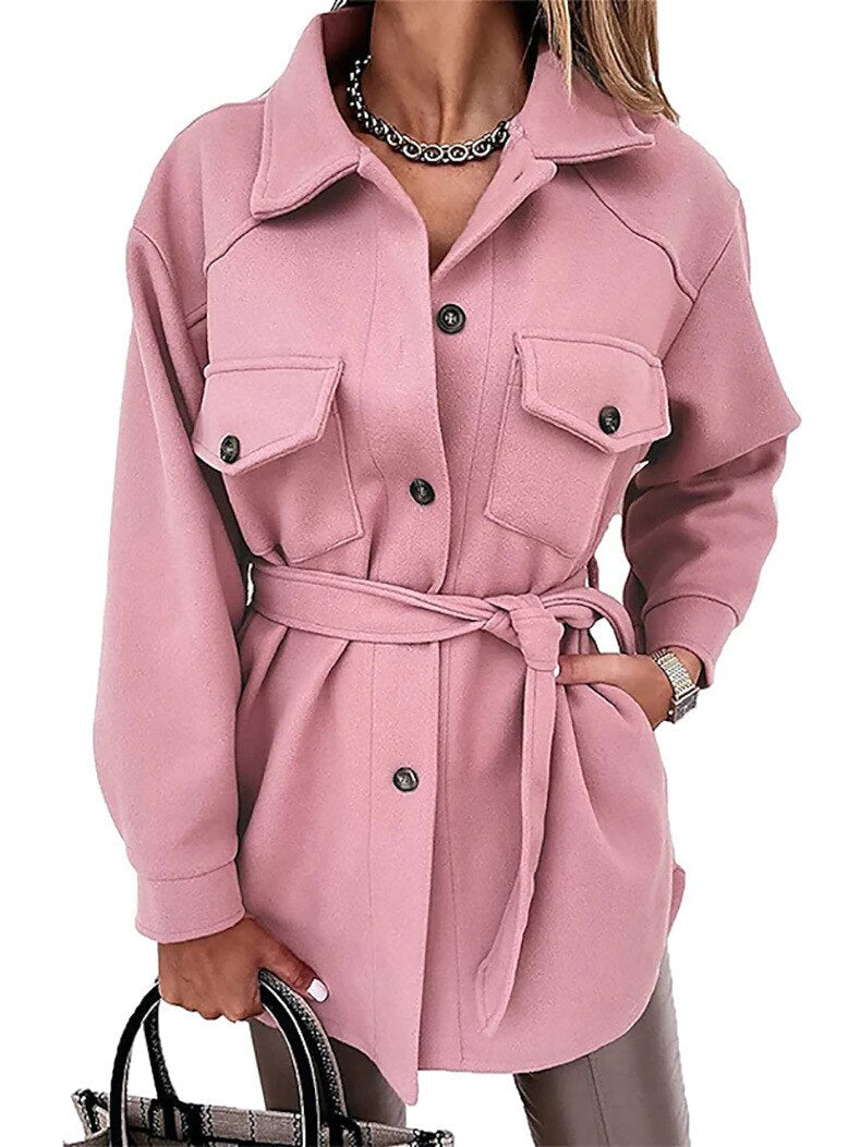 Damen Übergangsjacke mit Taschen und Knopfleiste-Rosa-S-Luzern Mode
