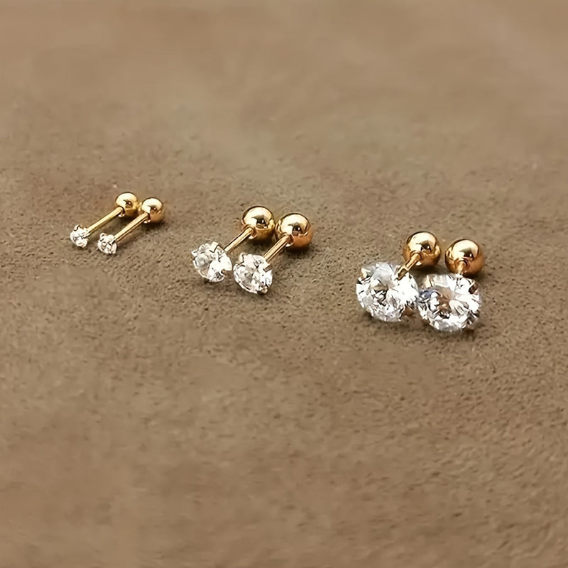 Ohrstecker | Zirkonia Stilvoll Glänzend Langlebig Titan Stahl Robust-Komplette Set-Luzern Mode