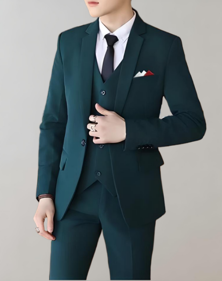 Herren Anzug Slim Fit Business Hochzeit 3-teilig Set-S-Dunkelgrün-Luzern Mode