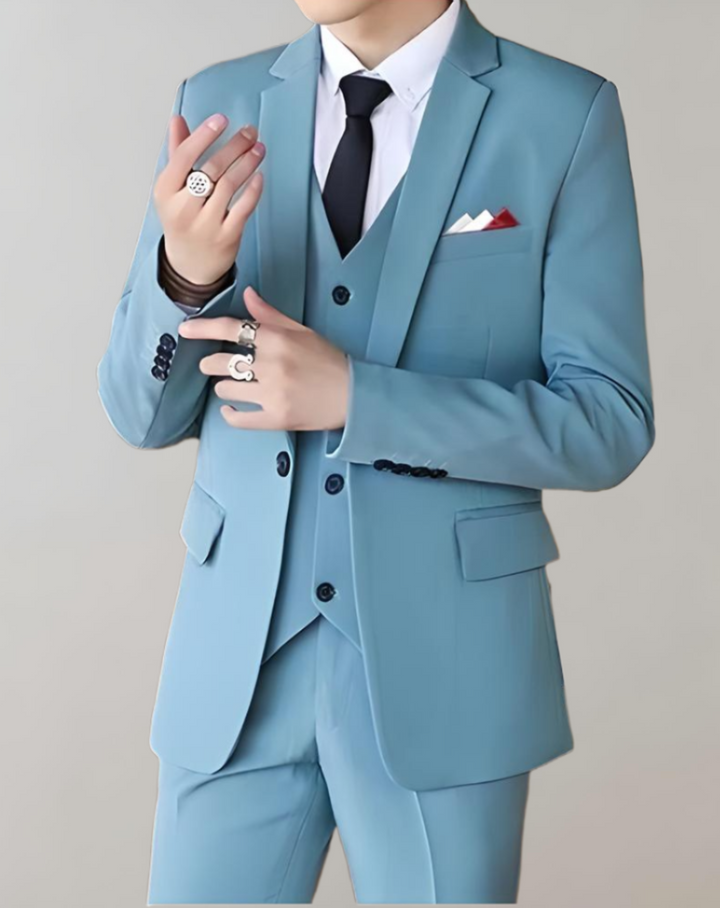 Herren Anzug Slim Fit Business Hochzeit 3-teilig Set-S-Hellblau-Luzern Mode