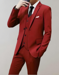Herren Anzug Slim Fit Business Hochzeit 3-teilig Set-S-Rot-Luzern Mode