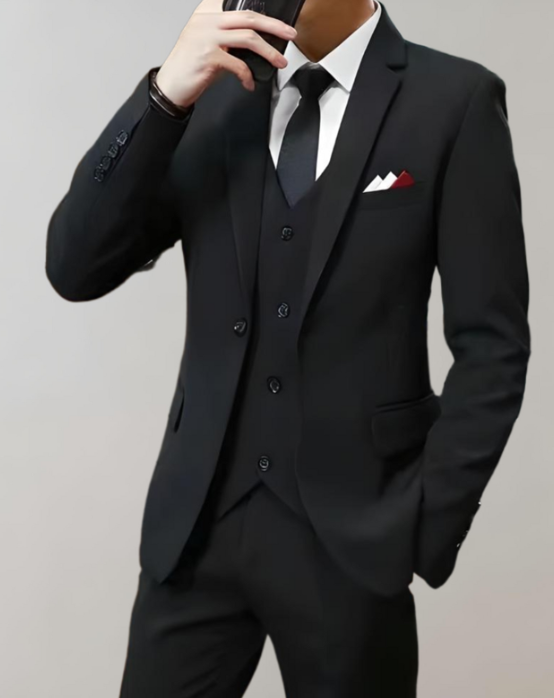 Herren Anzug Slim Fit Business Hochzeit 3-teilig Set-S-Schwarz-Luzern Mode