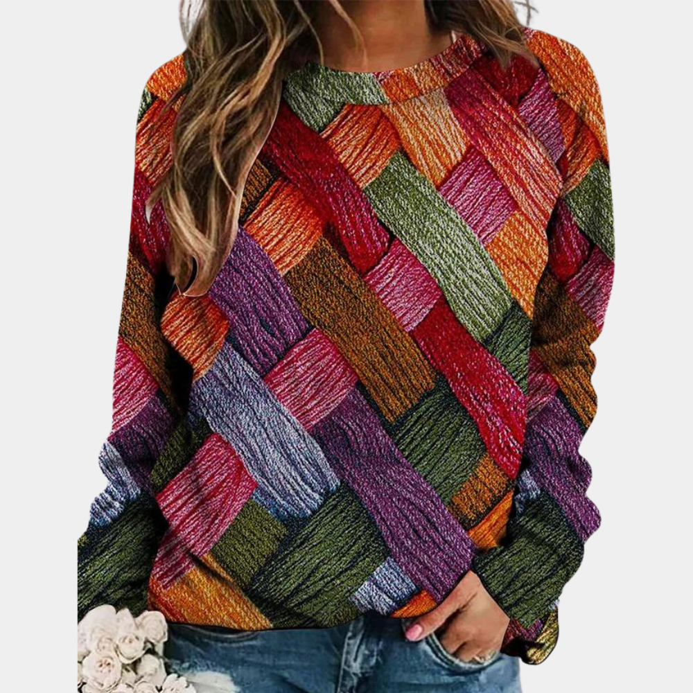 Damen Strickpullover mit Karomuster - Modischer Herbstlook-Orange-XS-Luzern Mode