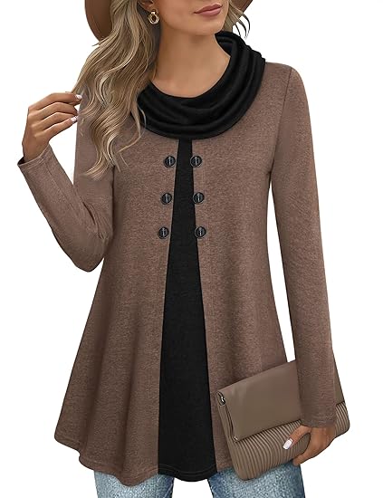 Damen Langarmshirt mit Karomuster und Knopfleiste-Braun-S-Luzern Mode