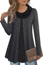 Damen Langarmshirt mit Karomuster und Knopfleiste-Dunkelgrau-S-Luzern Mode