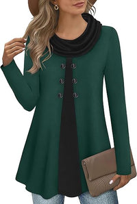 Damen Langarmshirt mit Karomuster und Knopfleiste-Grün/Schwarz-S-Luzern Mode