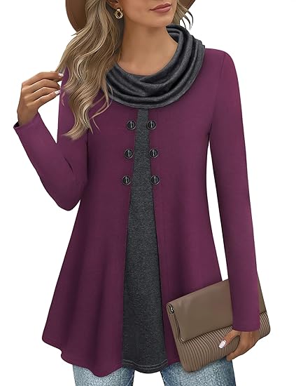 Damen Langarmshirt mit Karomuster und Knopfleiste-Magenta/Grau-S-Luzern Mode