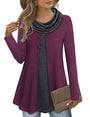 Damen Langarmshirt mit Karomuster und Knopfleiste-Magenta/Grau-S-Luzern Mode