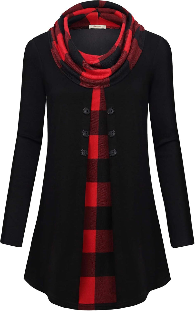 Damen Langarmshirt mit Karomuster und Knopfleiste-Luzern Mode