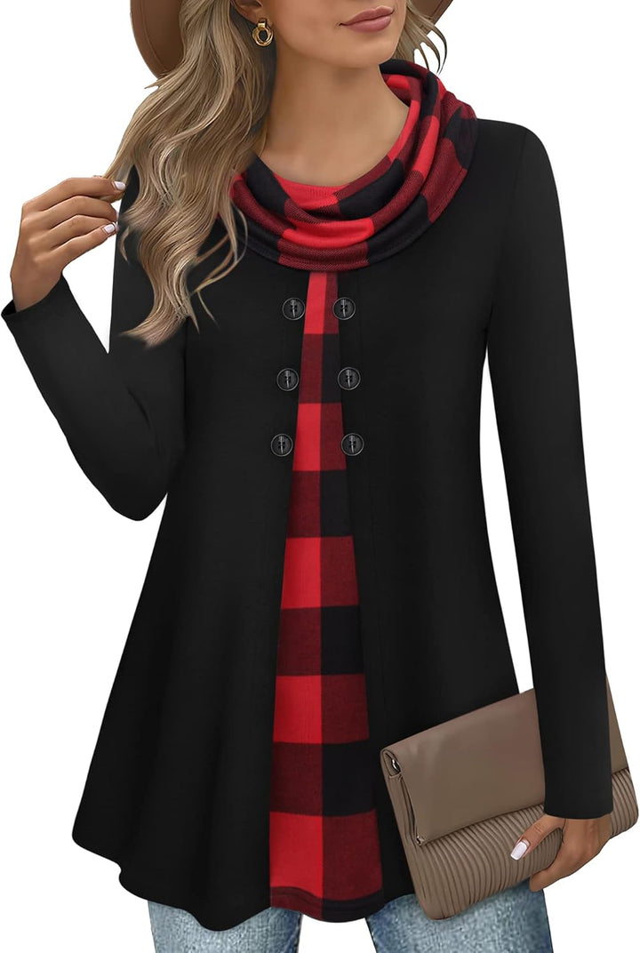 Damen Langarmshirt mit Karomuster und Knopfleiste-Luzern Mode