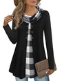 Damen Langarmshirt mit Karomuster und Knopfleiste-Schwarz/Weiß-S-Luzern Mode
