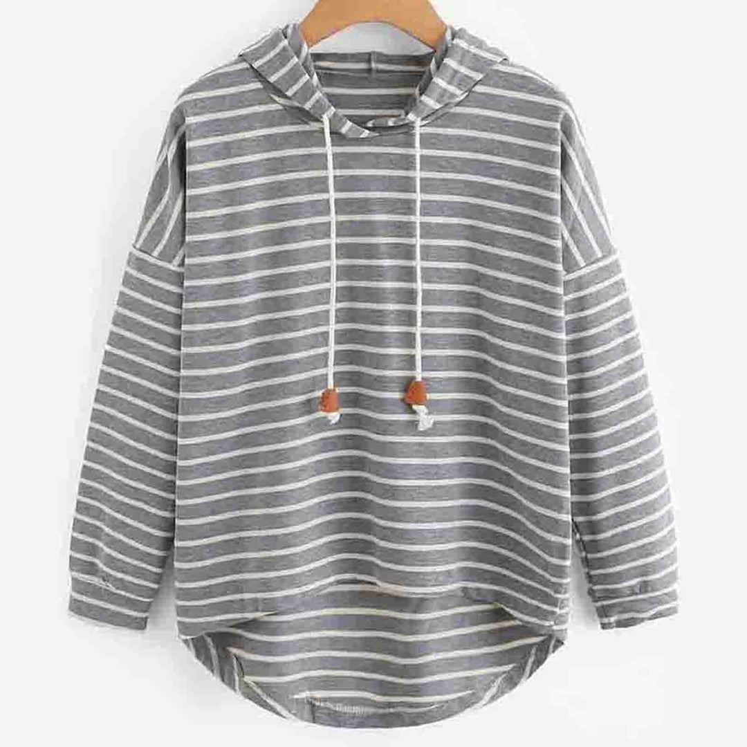 Gestreifter Kapuzenpullover für Damen - Bequemer Hoodie-Grau-S-Luzern Mode