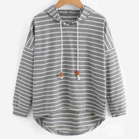 Gestreifter Kapuzenpullover für Damen - Bequemer Hoodie-Grau-S-Luzern Mode
