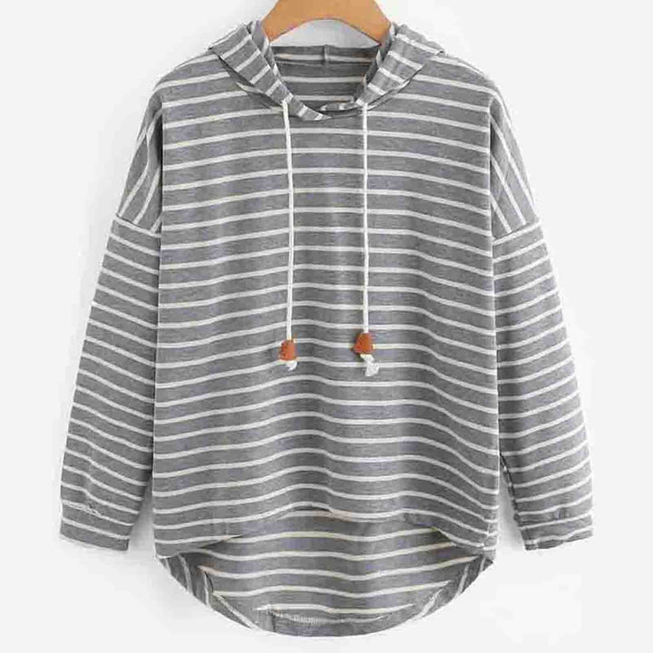 Gestreifter Kapuzenpullover für Damen - Bequemer Hoodie-Grau-S-Luzern Mode