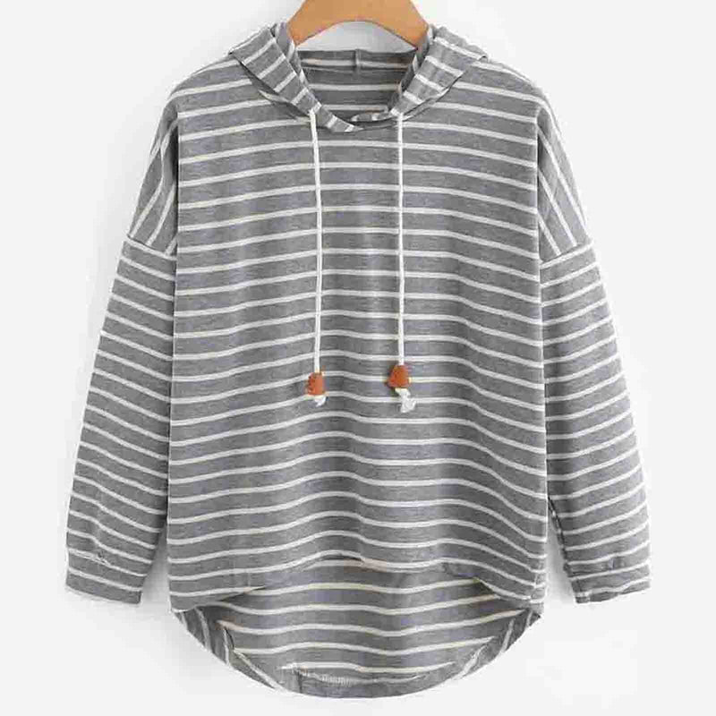 Gestreifter Kapuzenpullover für Damen - Bequemer Hoodie-Grau-S-Luzern Mode